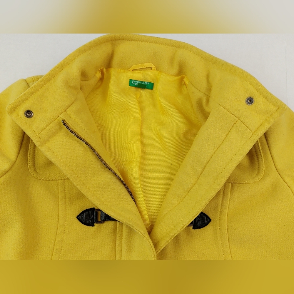 United Colors Of Benetton Duffle Coat Womens Size 6 Yellow Jacket Full Zip Wool - Picture 9 of 11